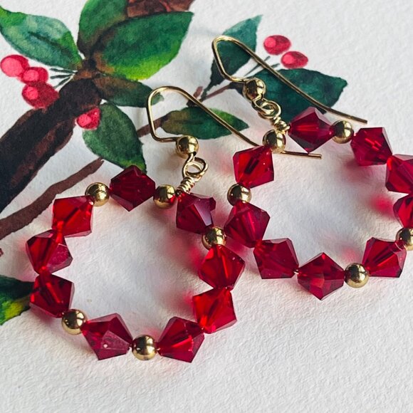 Swarovski Crystal Dangle Earrings| Red Crystal Earrings - Picture 6 of 9